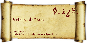 Vrbik Ákos névjegykártya